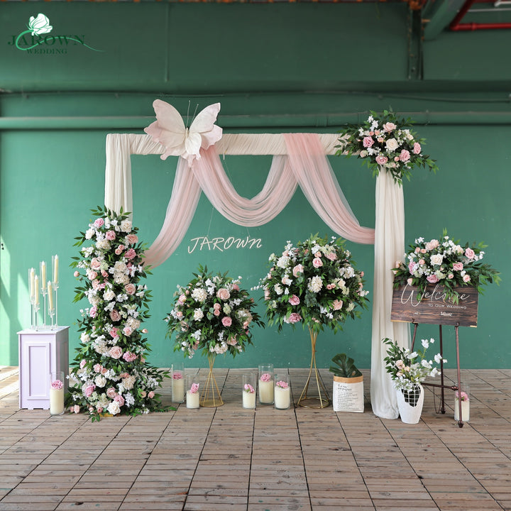 Sign & Centerpiece & Backdrop Flower in Green/White/Pink