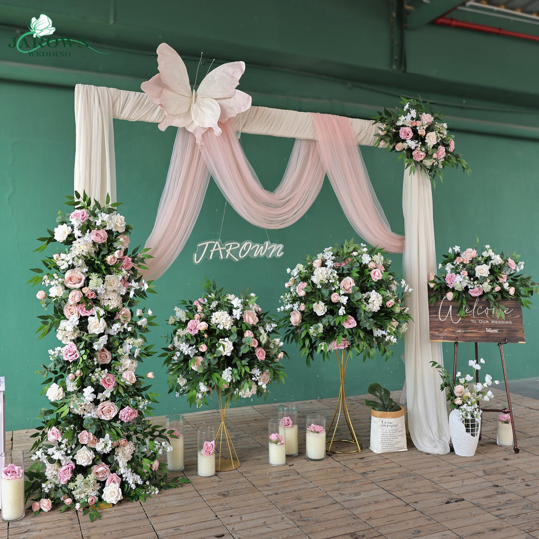 Sign & Centerpiece & Backdrop Flower in Green/White/Pink