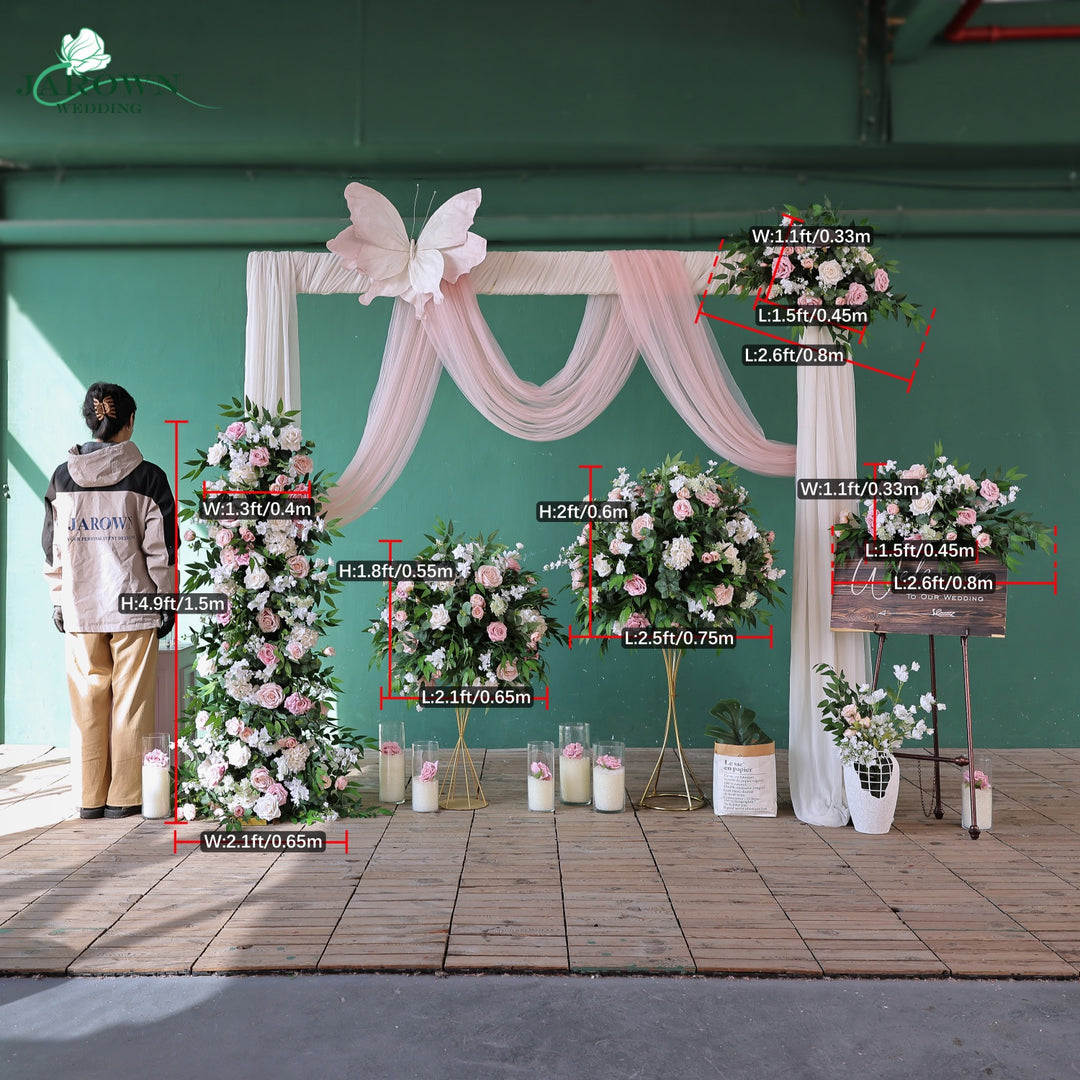 Sign & Centerpiece & Backdrop Flower in Green/White/Pink