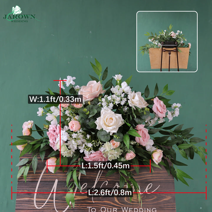 Sign & Centerpiece & Backdrop Flower in Green/White/Pink