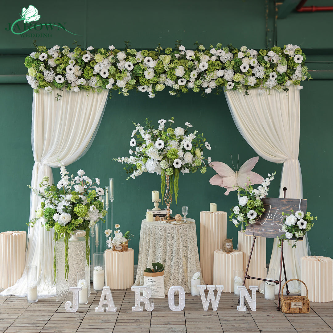 Sign & Centerpiece & Backdrop Flower in White/Green