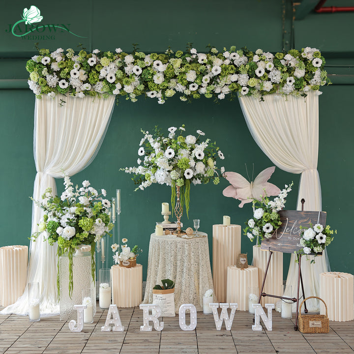 Sign & Centerpiece & Backdrop Flower in White/Green