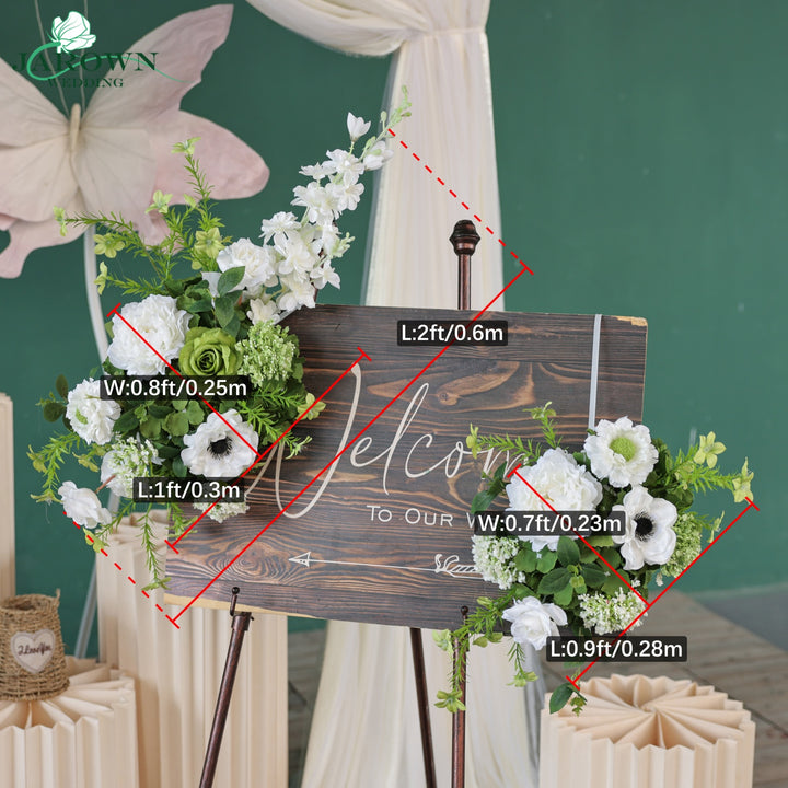 Sign & Centerpiece & Backdrop Flower in White/Green