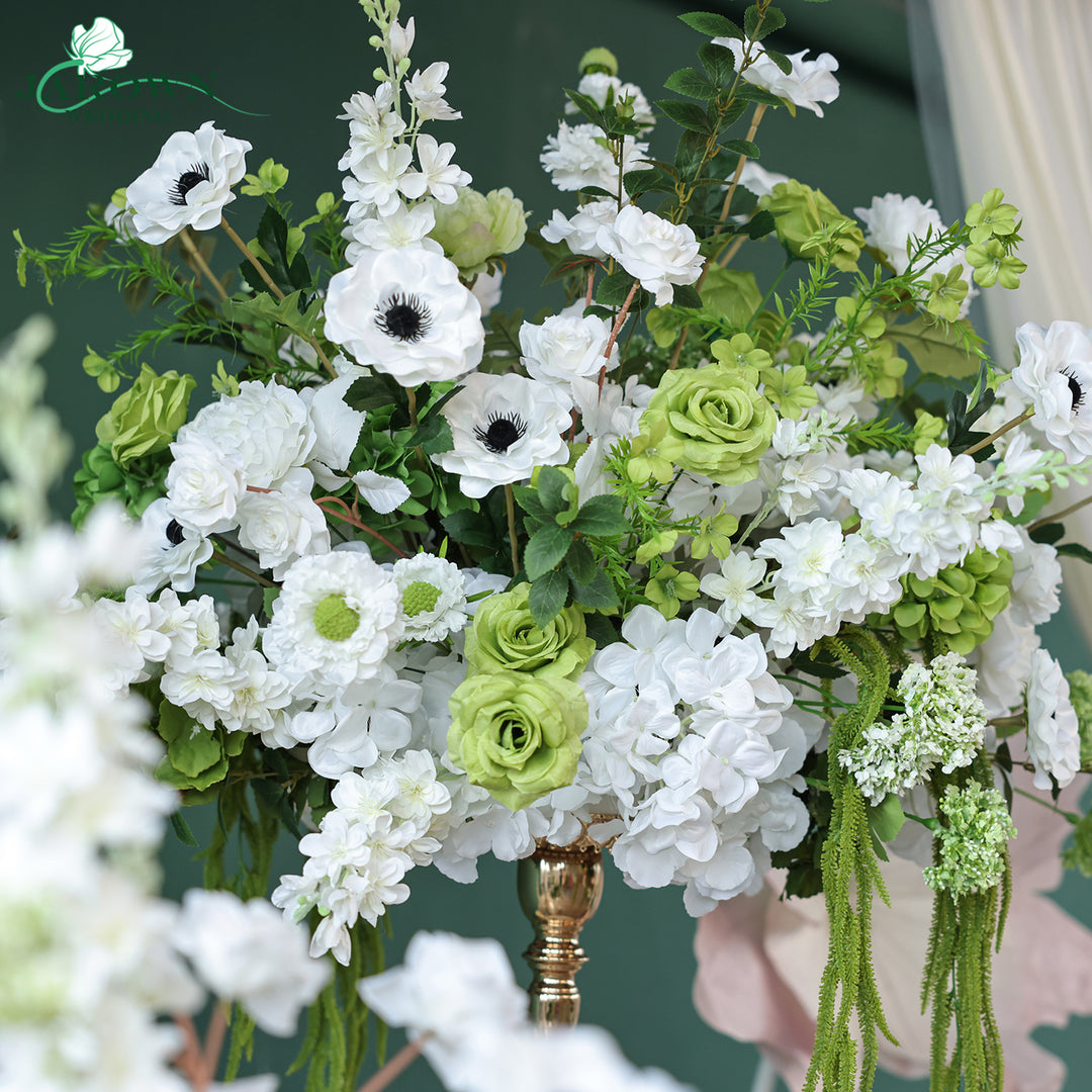 Sign & Centerpiece & Backdrop Flower in White/Green