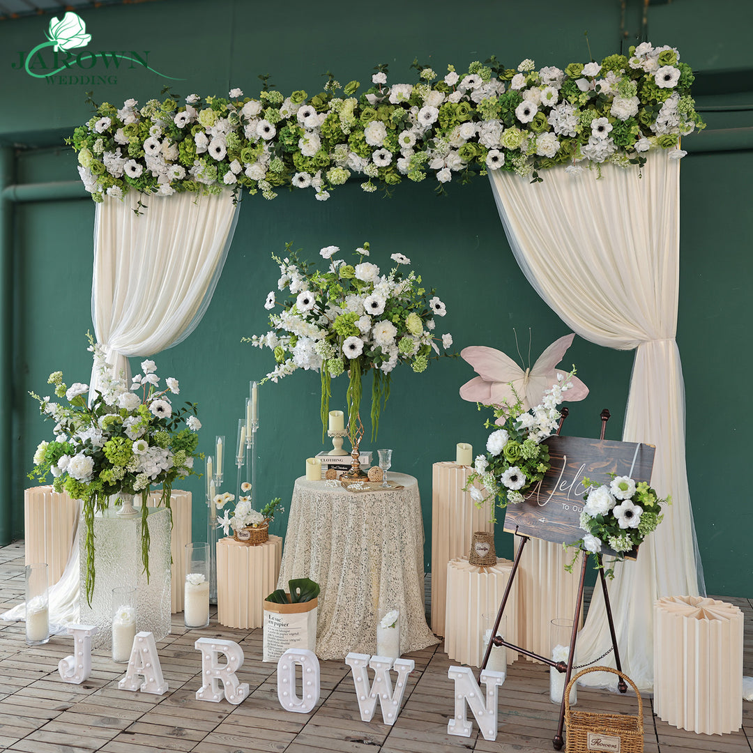 Sign & Centerpiece & Backdrop Flower in White/Green