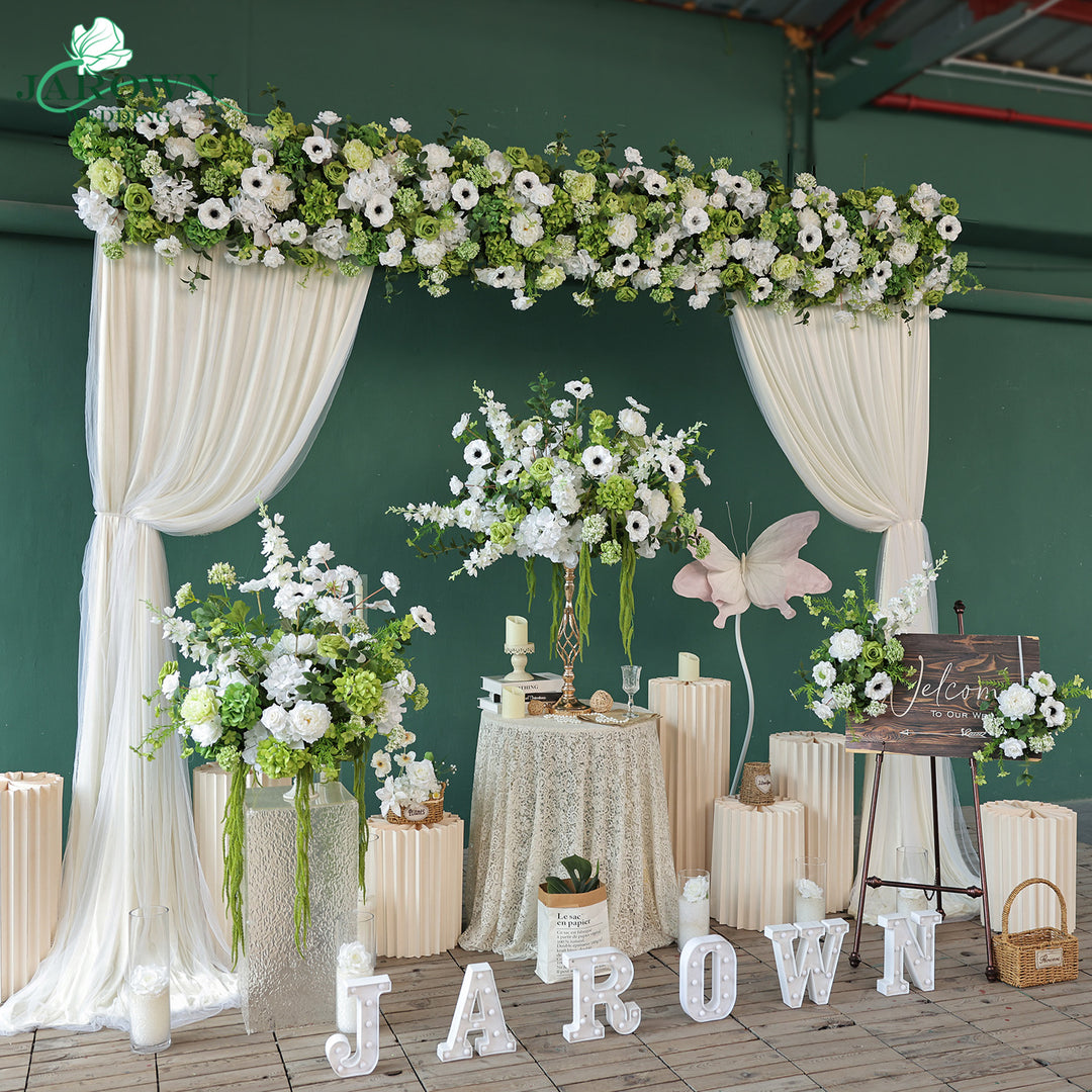 Sign & Centerpiece & Backdrop Flower in White/Green