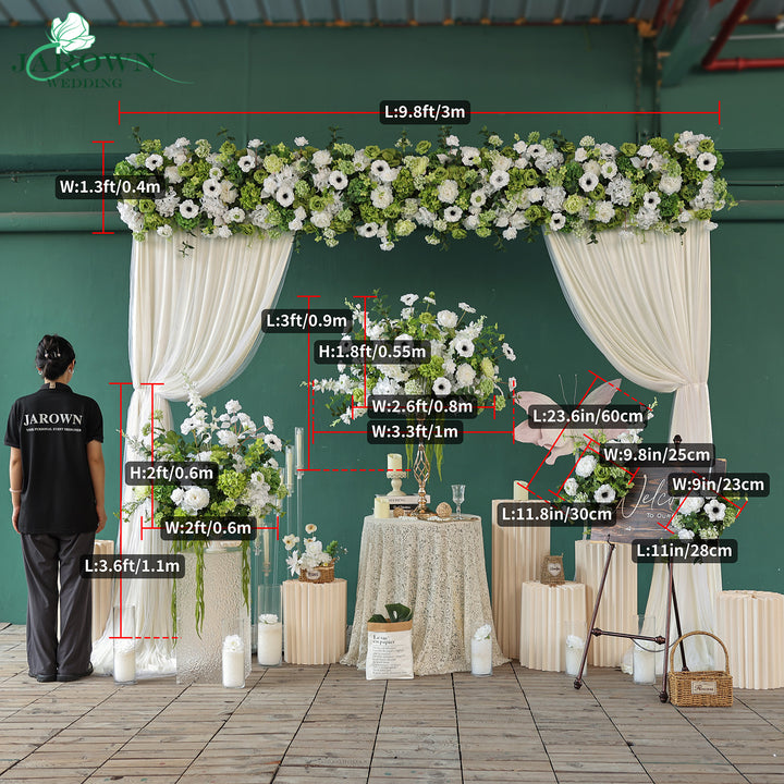 Sign & Centerpiece & Backdrop Flower in White/Green