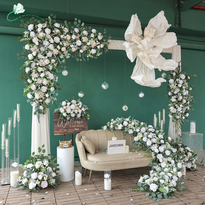 Sign & Runner & Aisle & Backdrop Flower in Green/White