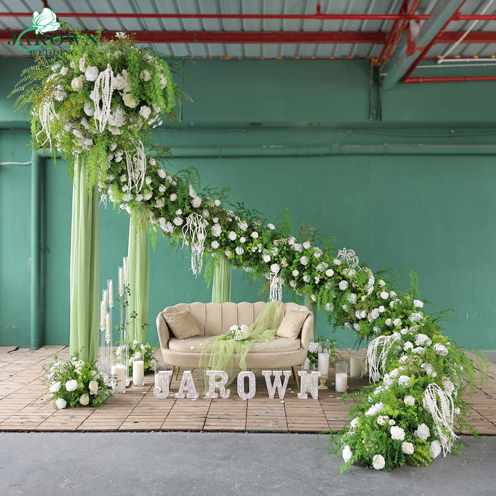 Unusual-Shaped Flower Arch in Green/White