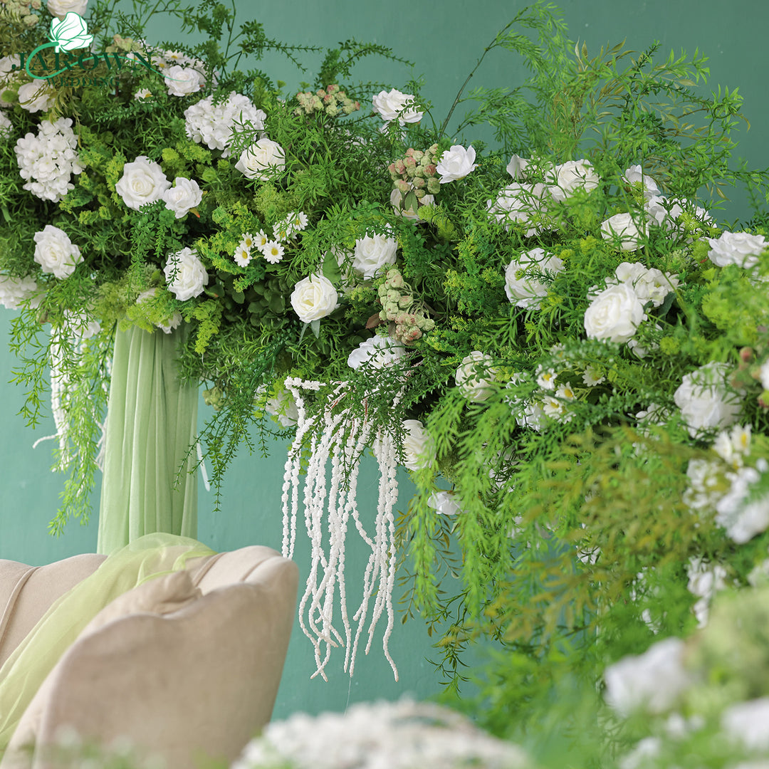 Unusual-Shaped Flower Arch in Green/White
