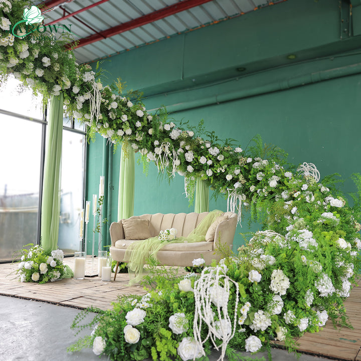 Unusual-Shaped Flower Arch in Green/White