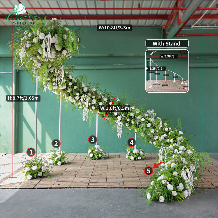 Unusual-Shaped Flower Arch in Green/White