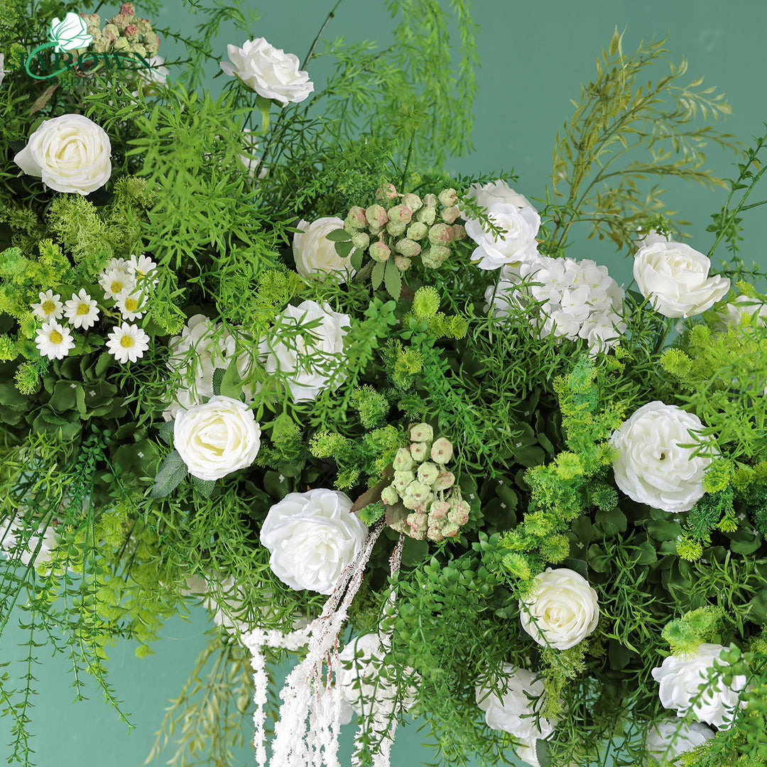 Unusual-Shaped Flower Arch in Green/White