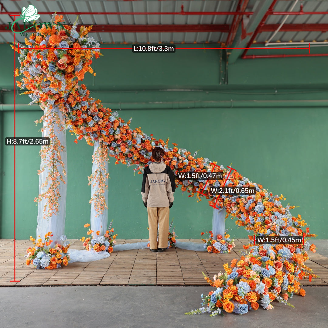 Unusual-Shaped Flower Arch in Orange/Blue