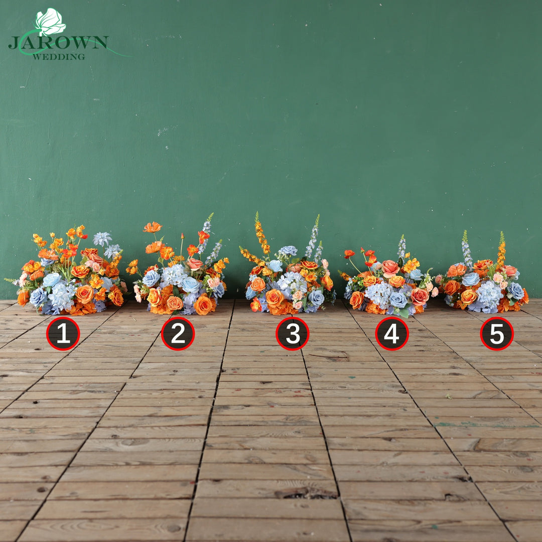 Unusual-Shaped Flower Arch in Orange/Blue