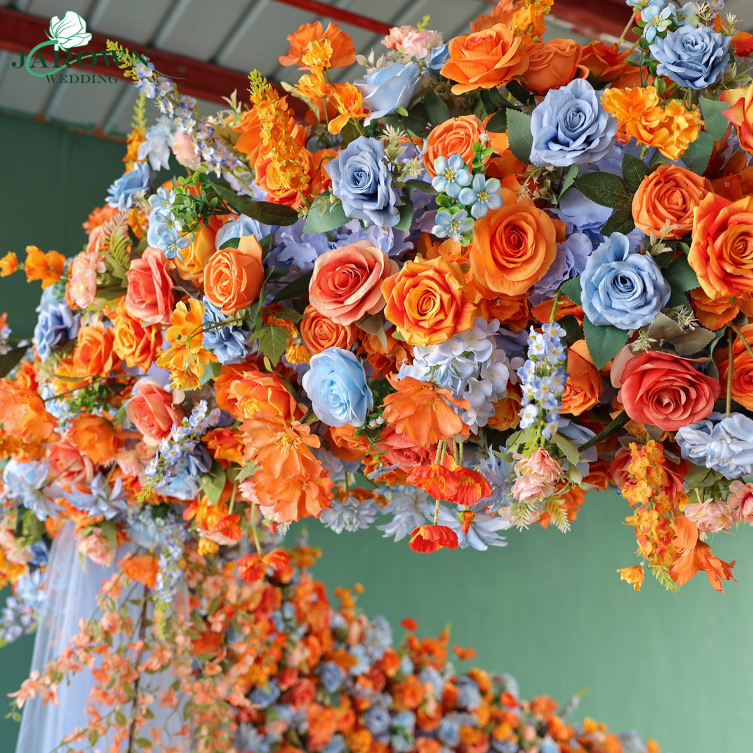 Unusual-Shaped Flower Arch in Orange/Blue