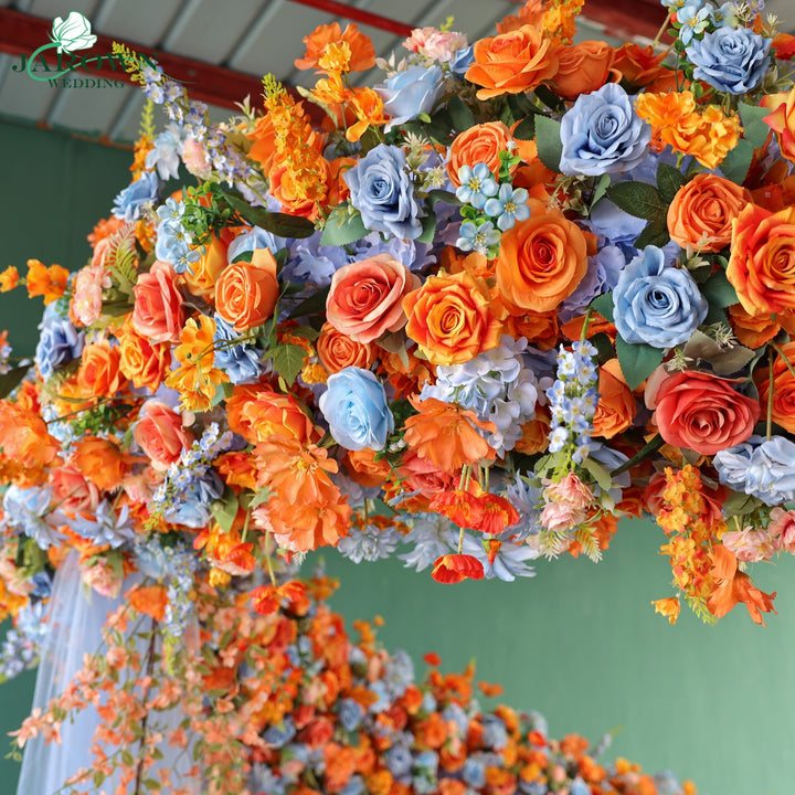 Unusual-Shaped Flower Arch in Orange/Blue