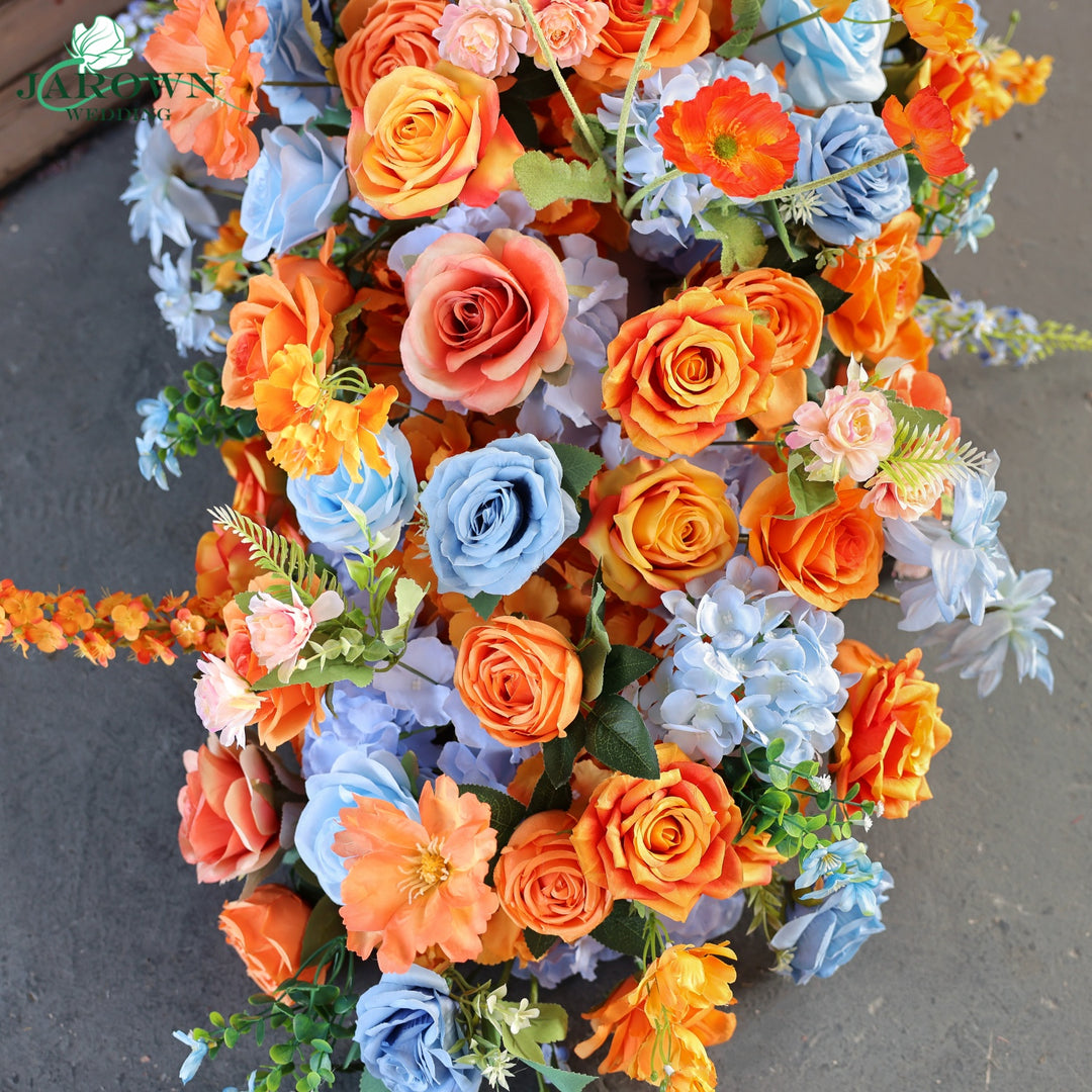 Unusual-Shaped Flower Arch in Orange/Blue