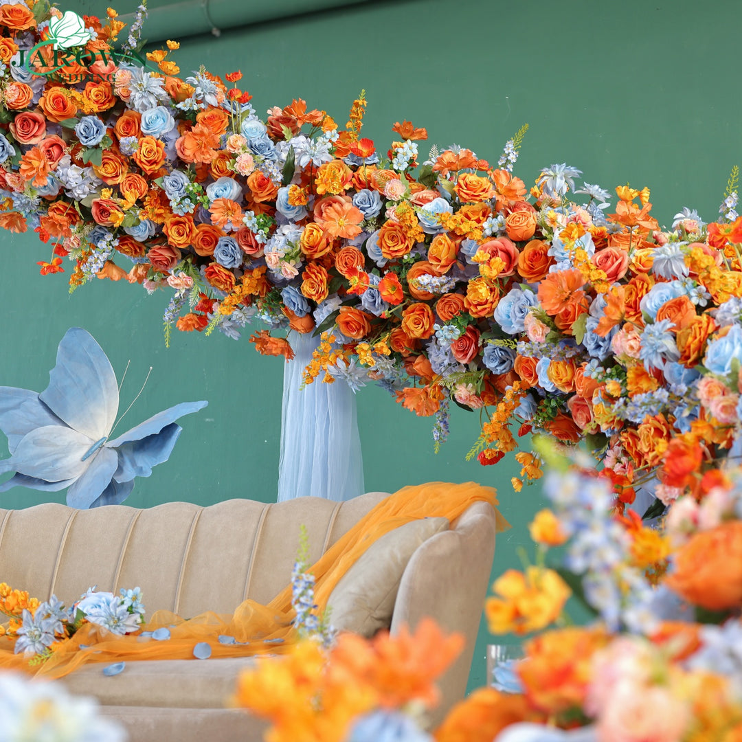 Unusual-Shaped Flower Arch in Orange/Blue