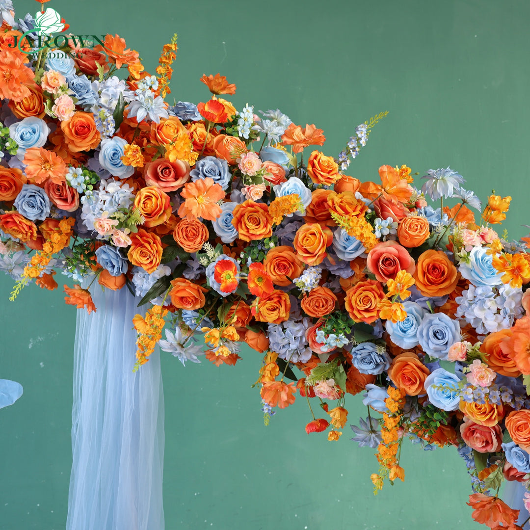 Unusual-Shaped Flower Arch in Orange/Blue