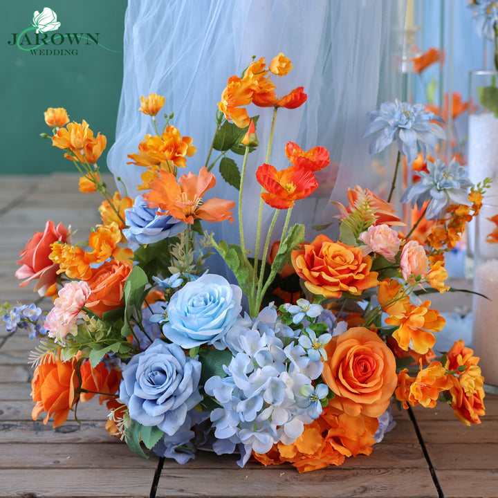 Unusual-Shaped Flower Arch in Orange/Blue