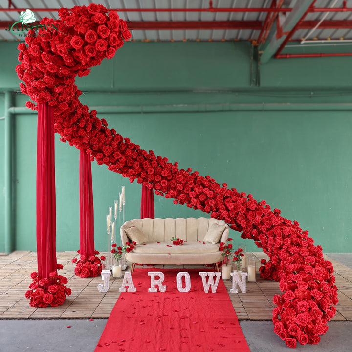 Unusual-Shaped Flower Arch in Red