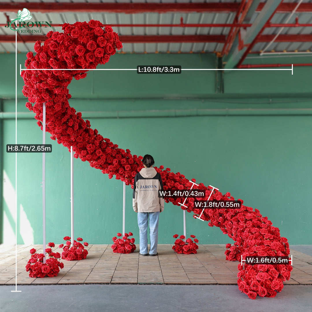 Unusual-Shaped Flower Arch in Red