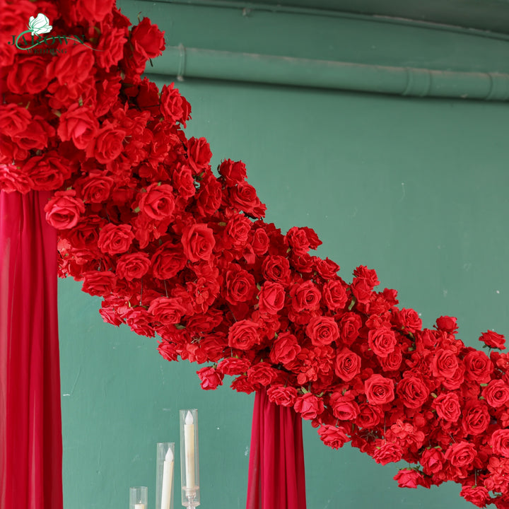 Unusual-Shaped Flower Arch in Red