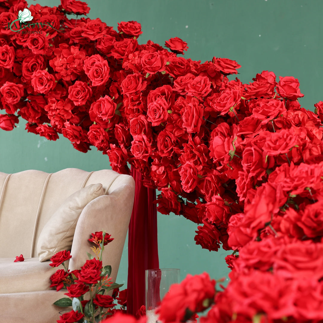 Unusual-Shaped Flower Arch in Red