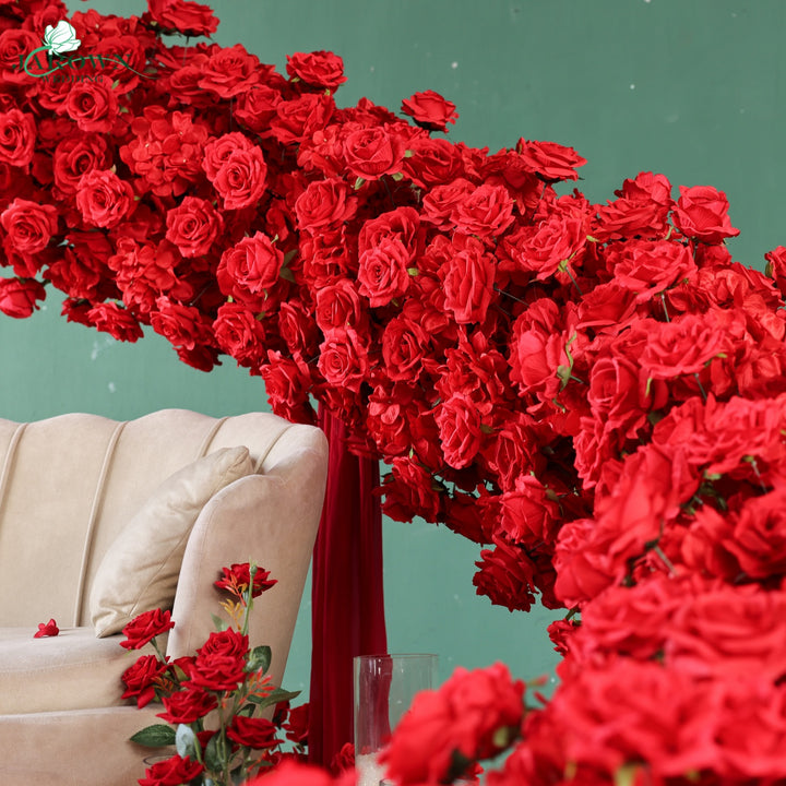Unusual-Shaped Flower Arch in Red