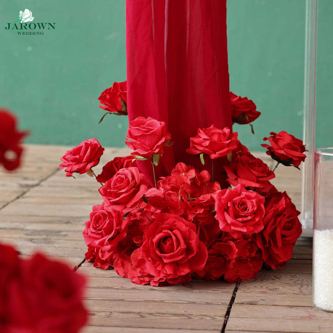 Unusual-Shaped Flower Arch in Red