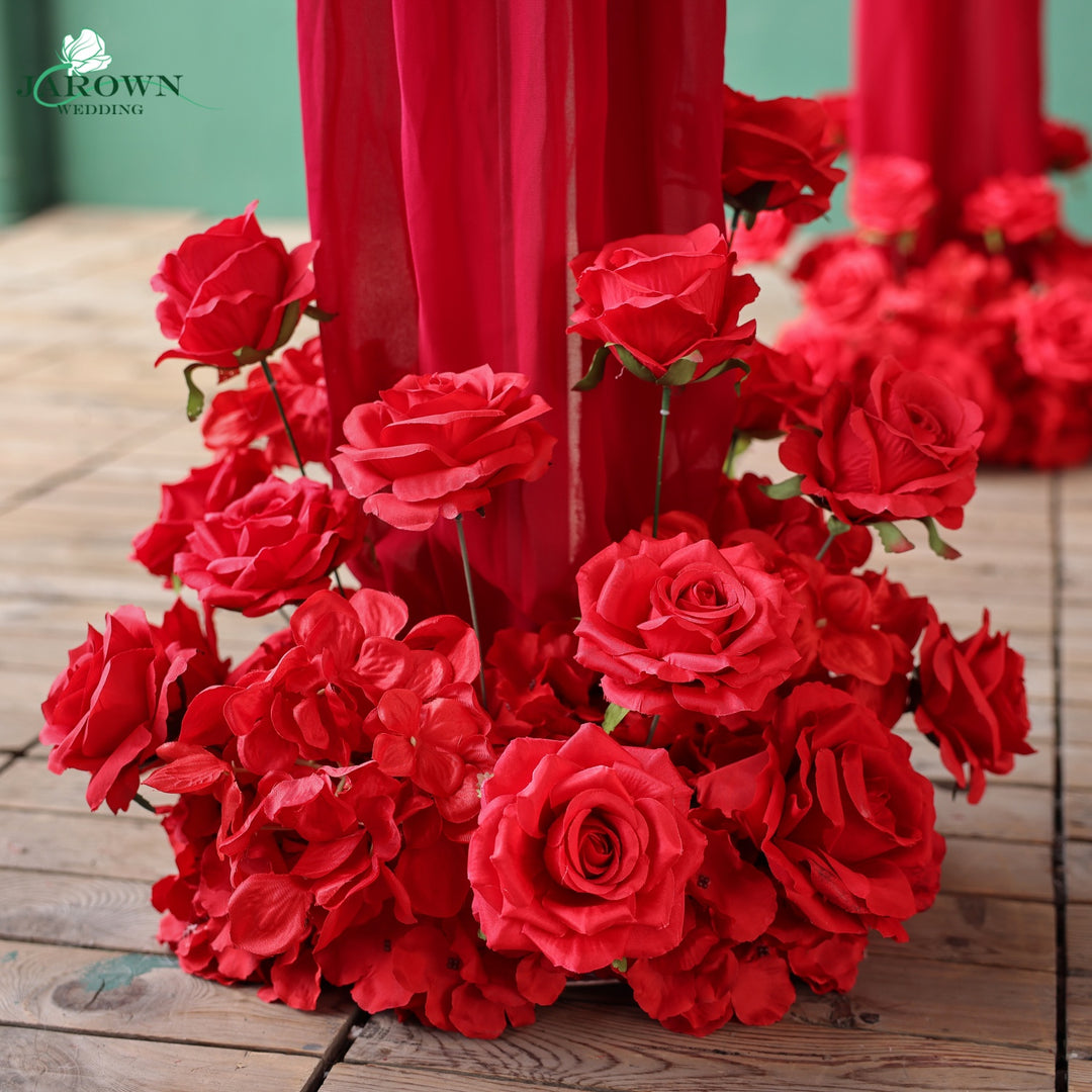 Unusual-Shaped Flower Arch in Red
