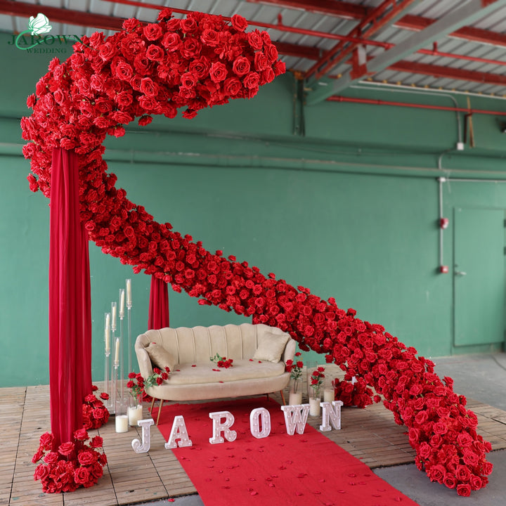 Unusual-Shaped Flower Arch in Red