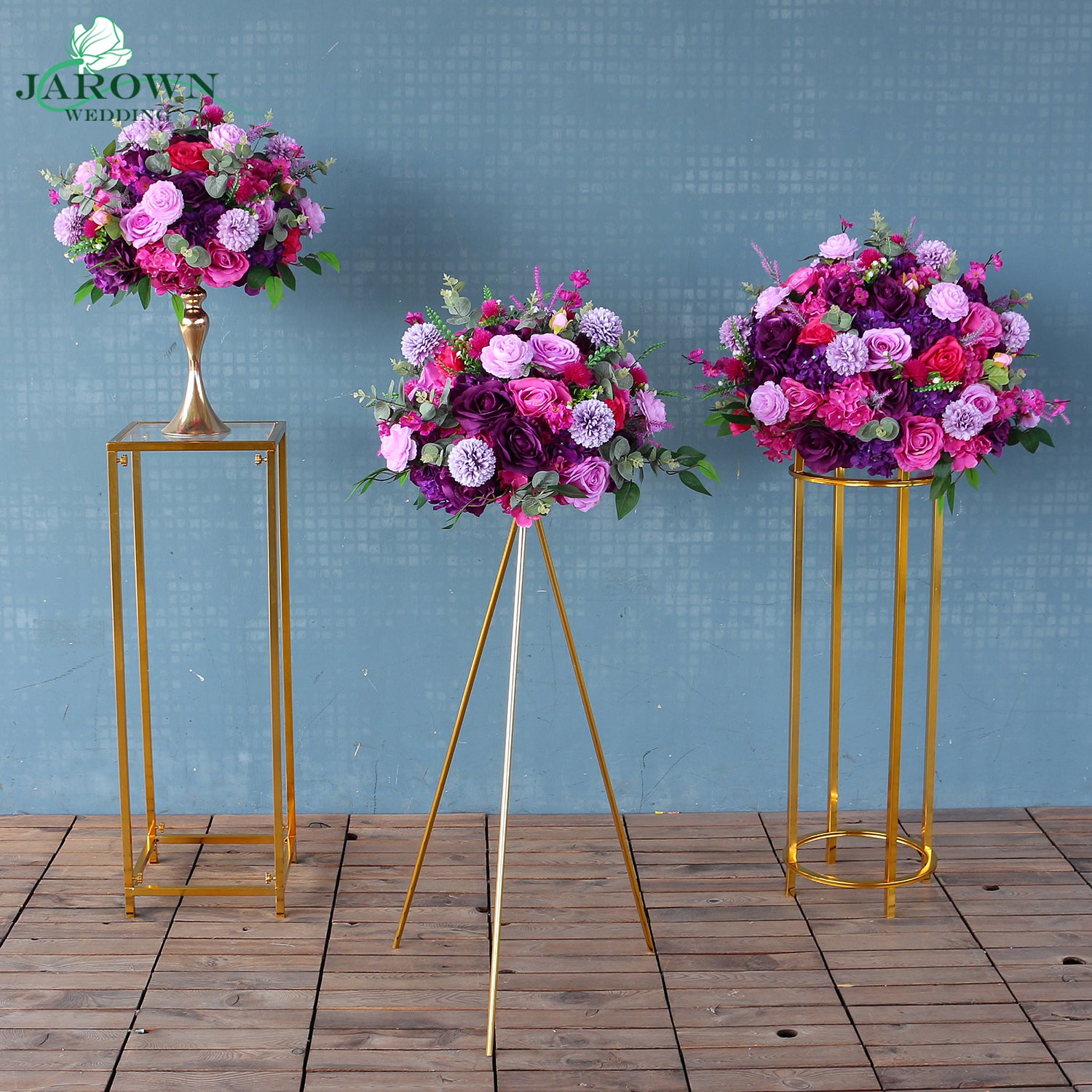 Upgraded Shiny Golden Cuboid Pro Stand Set – JarownWedding
